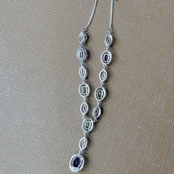 Elegant Silver Necklace with Purple, Green, and Yellow Accents - Picture 5 of 5